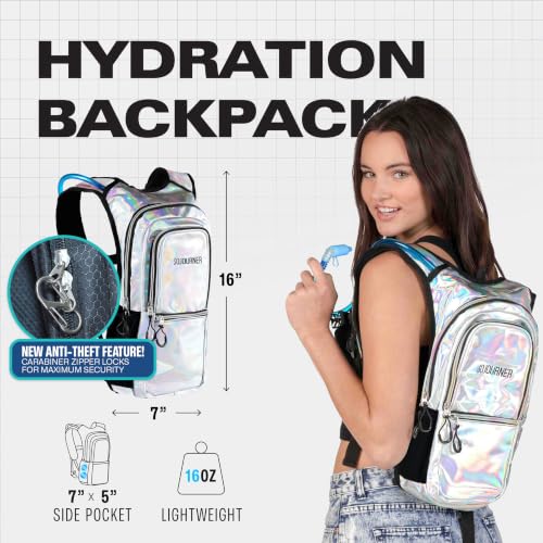 Sojourner Hydration Pack, Hydration Backpack - Water Backpack with 2l Hydration Bladder, Festival Essential - Rave Hydration Pack Hydropack Hydro for Hiking, Running, Biking, Festival Gear - color: Holographic - Silver