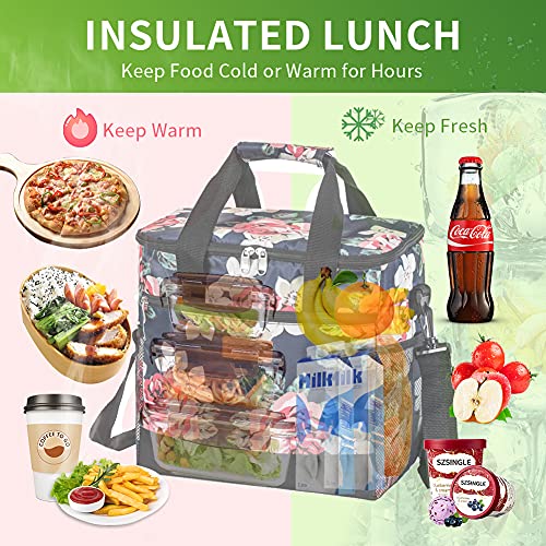 iknoe 24 Can Insulated Cooler Bag, 15L Leakproof Lunch Tote Bag - color: Flower, size: Large
