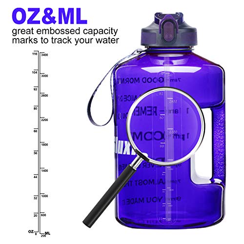 SLUXKE 1 Gallon Motivational Sports Water Bottle with Time Marker, BPA Free 128oz Leak Proof Jug, Black, Plastic, 128 ounces, Fitness, Sports, Outdoor Activities - color: Purple
