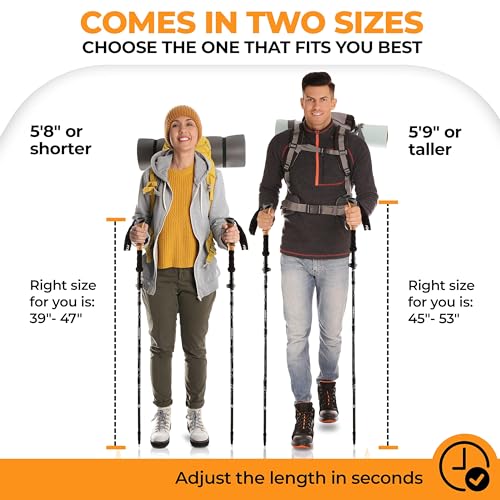 Foxelli Lightweight Trekking Poles – Compact Walking Sticks with Quick Locks, Ergonomic Cork Grip & All-Terrain Accessories – Adjustable Collapsible Poles for Travel & Hiking - size: 39-47in for Height: 4'11" to 5'8"