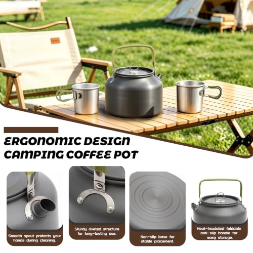 1.8L Camping Kettle Set, Aluminum Alloy Pot with 2 Mugs & Carry Bag | Coffee Tea Kettle, Anti-Scald Handle, Fast Boiling for Open Fire Stove, Hiking Backpacking Picnic