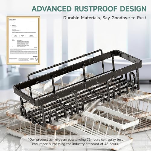 Veken Shower Caddy 6-Pack, Bathroom Organizers and Storage Shelves, Black | Advanced Rustproof Design, Large Capacity, No Drilling, Adhesive Rack with Soap Holder, Wall-Mounted Kitchen & Home Decor - color: Black