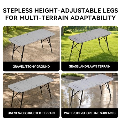 BLACKDOG 4.5U IGT Camping Table, Folding Portable Camp Table, Rock Grey | Adjustable Height，IGT Modular System Compatibility， Aluminum，with Carry Bag，48.8" L x 22.8" W - color: Rock Grey