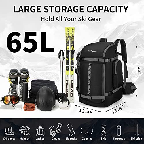 65L Ski Boot Bag,Large Duffle Travel Bag,1680D Nylon Waterproof Padded Ski Boot Bag Backpack For Women Men Kids - color: Black
