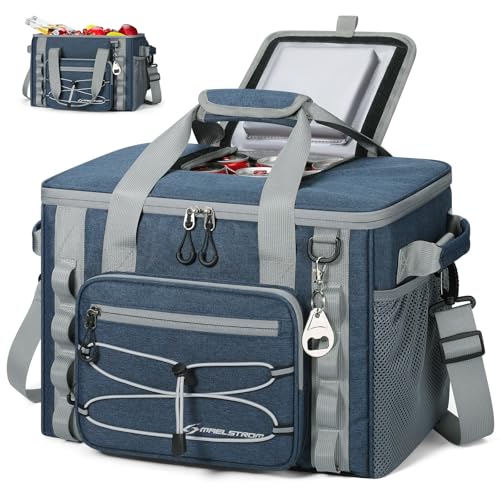 Maelstrom 30/40 Can Soft Cooler Bag, Leakproof Insulated Ice Chest | 24h Cold (With Ice), 5-Layer Insulation, Multi-Pockets ,Lightweight,Perfect For Camping, Beach, Hiking, Kayaking, Road Trips - color: 6.Blue with lid, size: 30 Can
