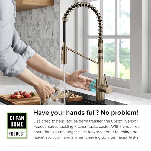 KRAUS Oletto Touchless Sensor Commercial Pull-Down Single Handle Kitchen Faucet with QuickDock Top Mount Assembly in Spot Free Antique Champagne Bronze, KSF-2631SFACB - color: Spot-Free Antique Champagne Bronze, style: Touchless Commercial Style