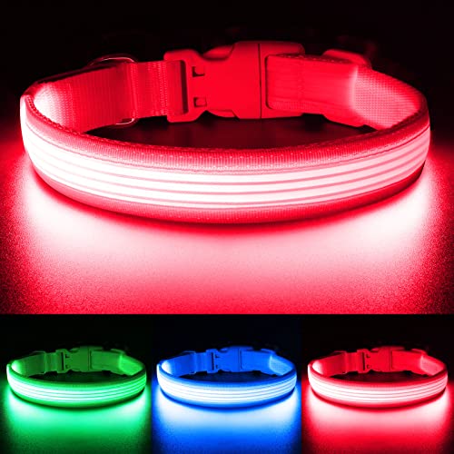YFbrite Light up Dog Collar, USB Rechargeable LED Puppy Collar Super Bright Adjustable Glowing Dog Lights for Night Walking (Design 2- Pink, Large) - color: Version 2.0-- Pink, size: Large