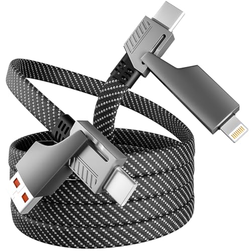 4 in 1 Multi Charging Cable Fast Charging 65W, USB C Cable with E-Mark Chip | Multiple iPhone Charger Cord for iPhone 17-12/Pad/Android/Tablets and More, Carplay Cable, Travel Essentials - 4FT - color: Black&Gray, size: 1Pack 4 ft