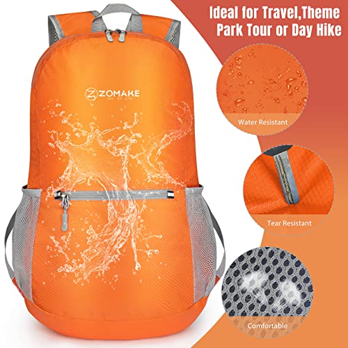 ZOMAKE Lightweight Packable Backpack, Foldable Small Travel Day Pack - color: Orange