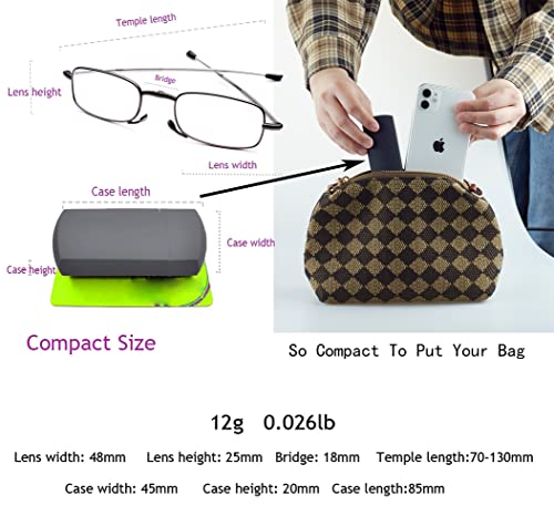 GOOSEN Reading Glasses Men Women, Pocket Wallet Purse Compact Hard Cases Folding Readers, Blue light Glasses Spring Hinge - color: C5, Black Blue Red