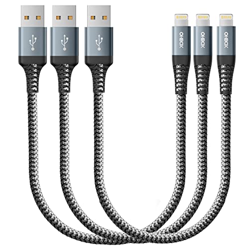 Short iPhone Charger Cable [Apple MFi Certified] Lightning Cable 1FT, 3Pack | Nylon Braided Heavy Duty Fast iPhone Charging Cord for iPhone 14 13 12 11 X XS XR SE 8 7 6, iPad Pro, Air, mini, iPod - Grey - color: Grey, size: 1FT, style: USB to Lightning