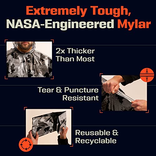 PREPARED4X Emergency Mylar Poncho – Survival Rain Poncho with Hood – Lightweight, Compact, Reusable Emergency Blanket Poncho for Hiking, Camping, Thermal Gear, Car Kit, Outdoors - color: Grey Camo 4-pack