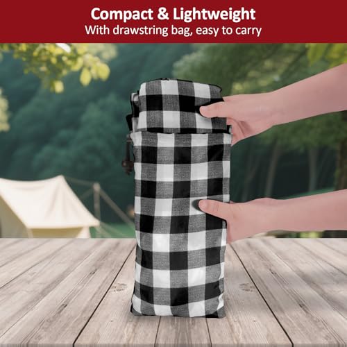 6ft 72" Picnic Table and Bench Cover, 3 Pack, Black-White Checkered | Drawstring Bag, Waterproof Windproof, Elastic Fitted Edges Tablecloth, for Rectangle Table & Seat, Camping Essentials RV Gear - color: Black-white Checkered, size: 72"