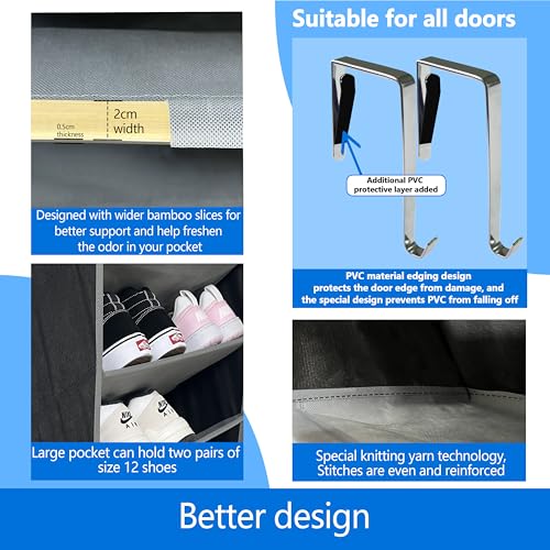 10 Tiers Shoe Organizer for Closet, 20 to 30 Pairs Shoe Rack Door - color: Black/Grey