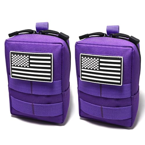 2 Pack Tactical Molle Pouches Small Molle Utility Pouch Small Tactical Accessory Bag Belt Pouches Vest Pouch Compact Water-Resistant EDC Pouch with Flag Patch - color: Purple