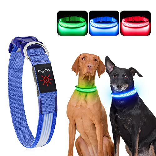 YFbrite Light up Dog Collar, USB Rechargeable LED Puppy Collar Super Bright Adjustable Glowing Dog Lights for Night Walking (Design-2- Blue, Large) - color: Version 2.0-- Blue, size: Large