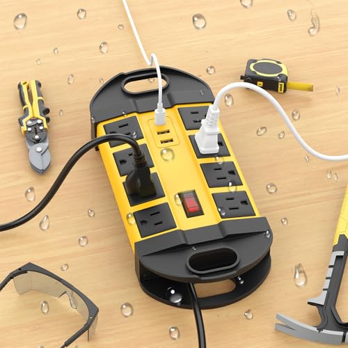 HHSOET Outdoor Weatherproof 8 Outlet Power Strip, IPX6, Yellow, 10FT | Outdoor Power Strip, IPX6 Waterproof Surge Protector, 2 USB-A 1 USB-C Ports, for Outdoor Patio Garden Porch Garage - color: Yellow, size: 10ft