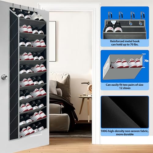 10 Tiers Shoe Organizer for Closet, 20 to 30 Pairs Shoe Rack Door - color: Black/Grey