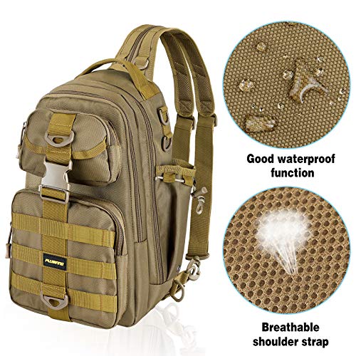 PLUSINNO Fishing Backpack Tackle Bag, Water-Resistant Backpack with Rod Holder, Ideal Gifts for Men - color: Khaki Single Backpack