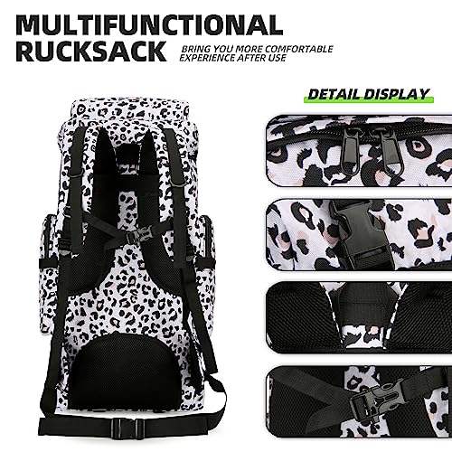 King'sGuard 70L Camping Hiking Backpack for Men Women Large Military Tactical Backpack Molle Rucksack Backpack for Outdoor - color: White Leopard