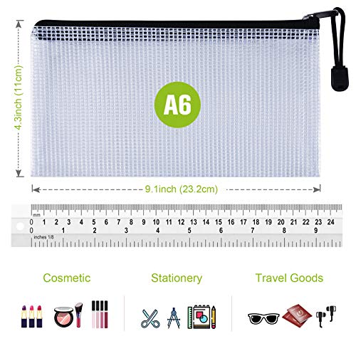 6PCS Mesh Zipper Pouch Bags: A6 Clear Zipper Pouches for Classroom, Black - color: Black, size: A6 (9.25×4.25 inch)