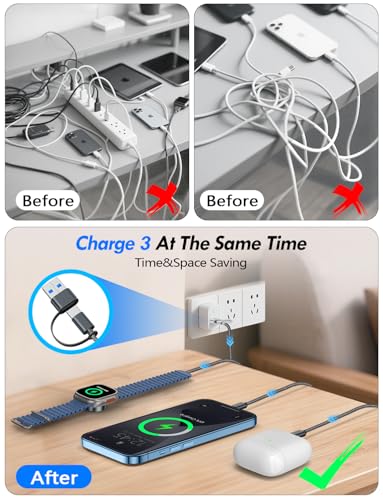 1Pack Travel Essentials for Apple Watch Charger,3-in-2 Multi Charging Cable | Cruise Vacation Camping Essentials for iPhone Charger,Type C/Lightning for iWatch,iPhone 17-12,Xbox Series X&S-4FT Black - color: Black, size: 1Pack-4FT
