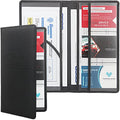Car Registration & Insurance Holder, Black | Faux leather glove box organizer with magnetic closure. 6 slots, clear PVC windows for cards and documents - color: 10-Black
