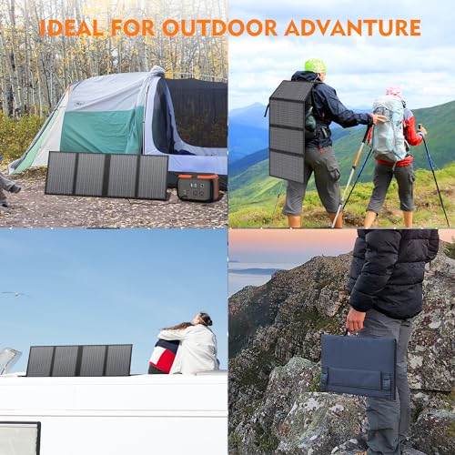 60W Solar Panel for Portable Power Station, Foldable Solar Panel with 12-18V DC Output/USB QC3.0/USB C(10 Changeable DC Adapters), Portable Solar Panels for Camping, Home, Travel, Rv | SinKeu portable solar charger with 18V DC outlet, designed for solar g