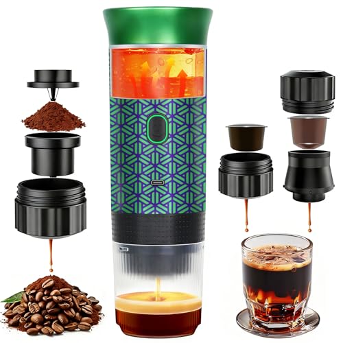 HX HECLX Coffee Maker Gift Set for Camping,Battery Powered Portable Electric Espresso Machine, Rechargeable Coffee Maker Self Heating Ground Coffee Capsule for RV, Hiking (Green mix Black) - color: Green