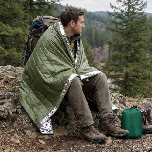 3 PCS Ultra-Light Thermal Emergency Sleeping Bag, Waterproof Survival Bivy Sack with Storage Pouch for Outdoor Adventures - color: Green