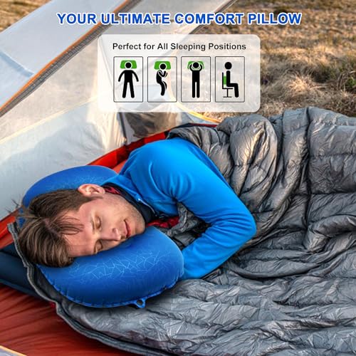 Inflatable Camping Pillow, Travel Blow Up Air Pillow, Neck Lumbar Support Ultralight Compact Pillow for Outdoor Hiking Backpacking Car Beach Airplane Sleeping Essentials, Navy Blue - color: Navy Blue
