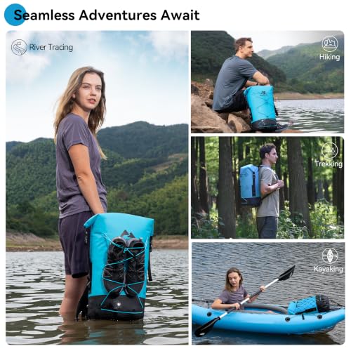 MARCHWAY Floating Roll Top Dry Bag, Flexible Lightweight TPU-coated Nylon Waterproof Backpack 20L/30L/40L with Padded Straps for Boating, Kayaking, Swimming, Hiking, Beach (Blue, 20L) - color: Blue, size: 20L