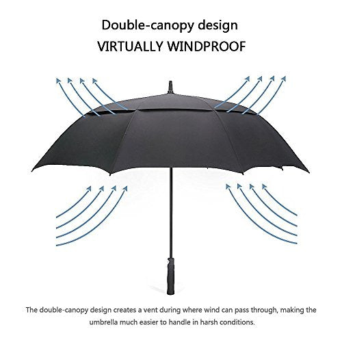 G4Free 47/54/62/68/72 Inch Golf Umbrella Windproof Auto Open Large Umbrella | Oversized Stick Umbrella, Extra Large, Vented Double Canopy, Waterproof 210T Pongee Fabric, Fiberglass Frame, EVA Foam Handle - color: Black, size: 47 inch