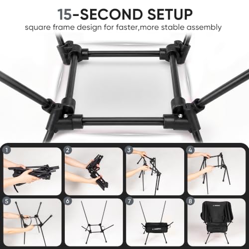 Ultralight Camping Chair for Adults, 3.6 lb, 350 lb Capacity - color: Black