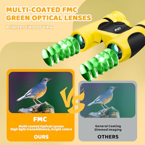 BLACKICE Binoculars for Kids, High-Resolution 8x21, Kids Binoculars Gift Set for Boys & Girls, Shockproof & Compact for Bird Watching, Travel, Hiking, Camping, Hunting, Children Outdoor Gear (Yellow) - color: Yellow