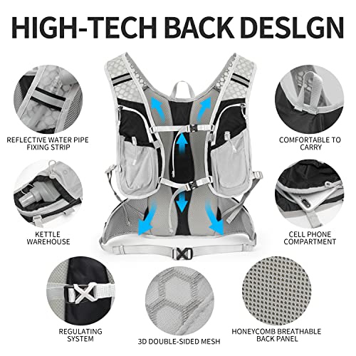 IX INOXTO Hydration Pack Backpack, Lightweight Water Backpack with 2L Hydration Bladder Daypack for Men Women,Running Hydration Vest for Trail Running Hiking Cycling Race Climbing - color: Black grey