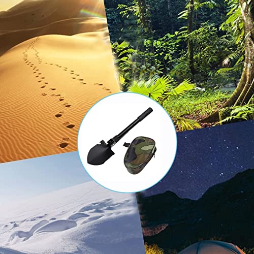 Military Small Folding Camping Shovel, Mini Compact Pickaxe with Carrying Pouch for Gardening, Off Road, Hunting, Car Emergency, Remove Ice (Black) - color: Black