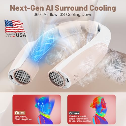 8000mAh Portable Neck Fan with 6 Powerful Speeds, 20H Runtime Cooling Fan - color: Champagne