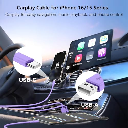 4 Pack 3/3/6/6FT 60W USB C to USB C Cable & USBA to USBC Fast Charging Cord | Car Carplay USB C Charge Cable for iPhone 17 16 15 Pro Max, Type C Cable for Samsung S26/S25, MacBook Pro/Air, iPad - Purple - color: Purple, size: 3ft+3ft+6ft+6ft