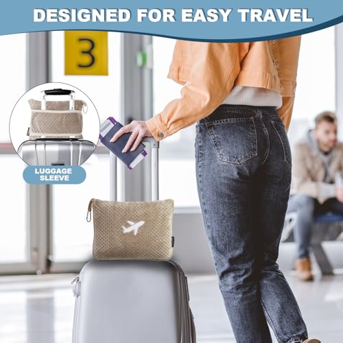 Travel Blanket Airplane Compact with Bag, Travel Essentials 3 in 1 Packable Airplane Blanket, Travel Pillow and Blanket Set, Inflatable Pillow, Luggage Sleeve & Backpack Clip (Camel) - color: Camel