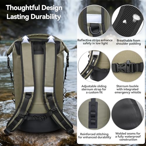 MARCHWAY Floating Roll Top Dry Bag, Flexible Lightweight TPU-coated Nylon Waterproof Backpack 20L/30L/40L with Padded Straps for Boating, Kayaking, Swimming, Hiking, Beach (Green, 20L) - color: Green, size: 20L