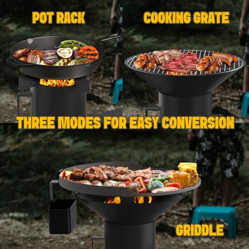 ONLYFIRE GRILLS 3-in-1 Rocket Stove Combo with Stand, Camp Stove GS345 | Including BBQ Grate, Griddle, Pot Rack, Portable Wood Burning Stove for Outdoor Cooking Patio Barbecue Camping RV Tailgating - style: GS345 WITH STAND