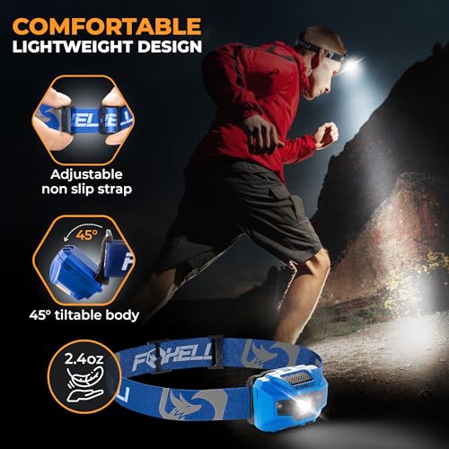 Foxelli USB‑C Rechargeable LED Headlamp – Ultra‑Light 2.4 oz & Bright 180 Lumens – Red/White Light, 5 Modes, IPX5 Waterproof, 40 h Runtime for Trail Running, Camping, Hiking - color: Blue