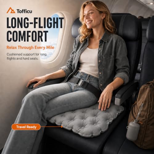 Tofficu Inflatable Seat Cushion with Pump Bag for Airplane Travel
