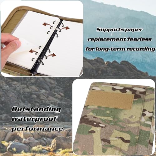 Military Padfolio Ring Binder with 80 Sheets 160 Pages of Leaf Paper, Military Notebook with Zippered Padfolio Organizer, Refillable Tactical Notebook 6-Ring A6 Notebook Paper (6.7" x 4.1") - size: Small (A6 - 4.1in x 6.7in)