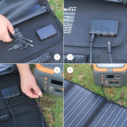 60W Solar Panel for Portable Power Station, Foldable Solar Panel with 12-18V DC Output/USB QC3.0/USB C(10 Changeable DC Adapters), Portable Solar Panels for Camping, Home, Travel, Rv | SinKeu portable solar charger with 18V DC outlet, designed for solar g