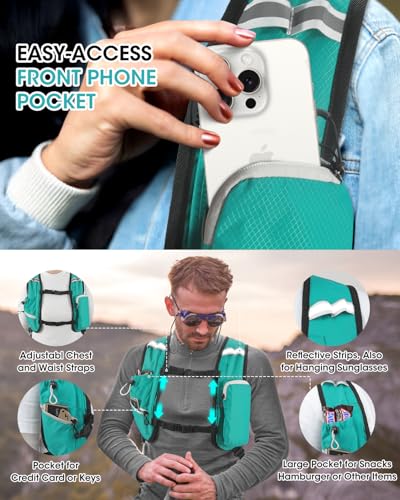 Foldable Small Hiking Backpack with 3 Strap Pockets – Lightweight 300D Spill-proof Daypack for Men Women – Packable Small Travel Backpack with Chest Strap & Trekking Pole Holder – Durable Outdoor Bag - color: Mossgreen-