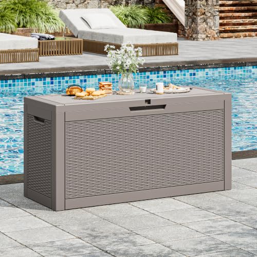 Outdoor Storage Box Waterproof, 72 Gallon Deck Box for Patio Storage - color: Rattan Gray, style: 72Gallon