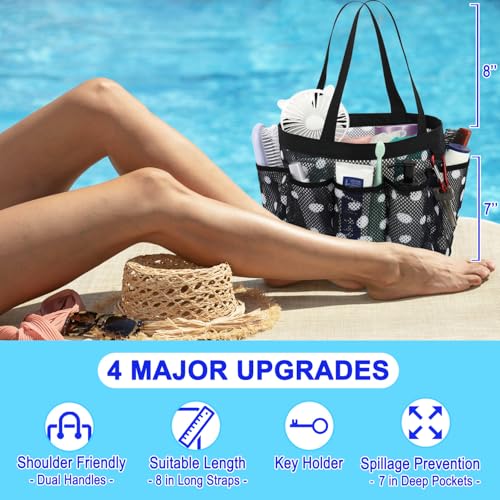Fammart Mesh Shower Caddy Portable for College Dorm Room Essentials, Odorless Polyester Large Shower Tote Bag with Dual Handles, 8-Pocket Quick-Dry Toiletry Organizer for Travel, Beach, Camping, Gym - color: Multiple Pockets, 1 Pack - Polka Dots
