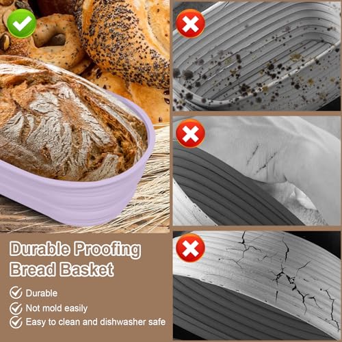 4Pcs Silicone Banneton Bread Proofing Baskets, 10" Collapsible Sourdough Bread Baking Supplies Non-Stick Oval Dough Proofing Bowl Containers Oven Safe for Various Tastes Bread Making-BPA Free - size: 10" Oval